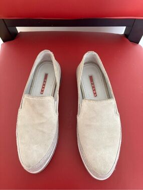 Prada Beige Suede Slip-On Loafers